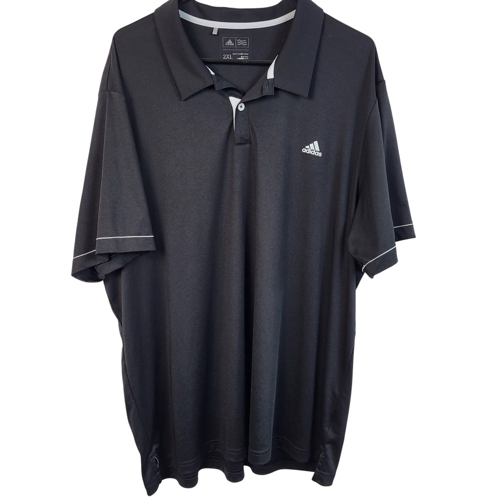 Adidas Golf Polo Shirt Mens 2XL Black Short Sleeve 3 Stripe Performance Polo